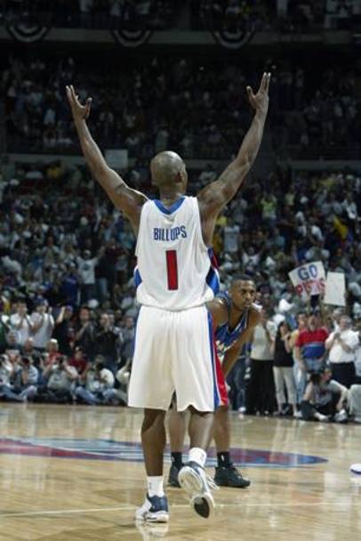 Billups , numero 1 dei  Detroit Pistons, durante gara 7  dei playoff Nba contro Orlando. E&#39; il  2003: i Pistons vincono 108-93.